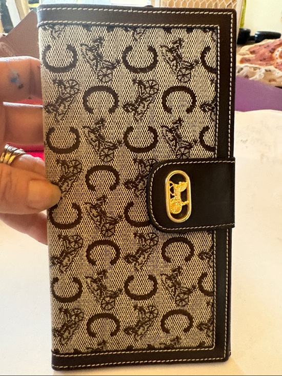 Celine Handbags - CELINE. Canvas & Leather Monogram Double sided Slim Bifold long wallet Mint